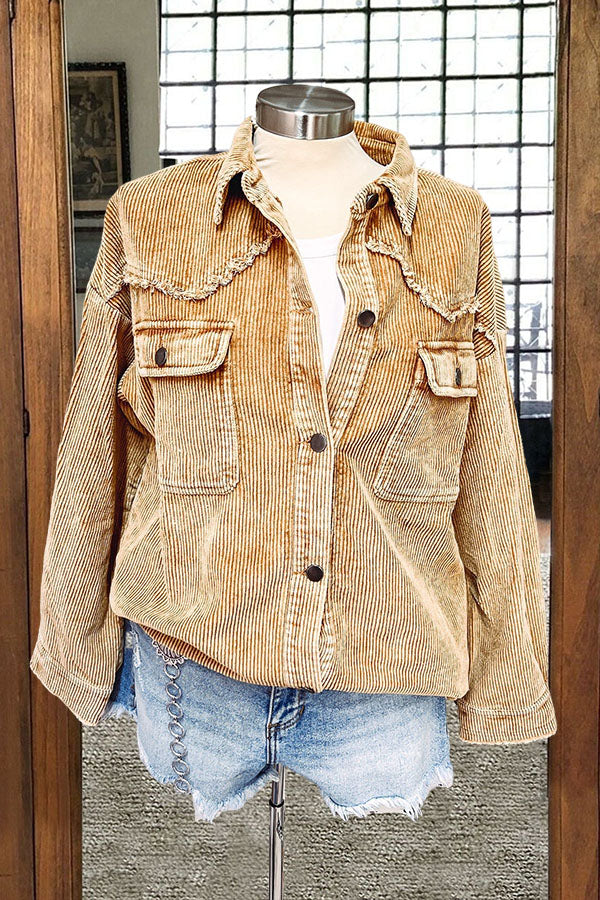 Women's jacket | Fringe Corduroy Jacket |website-godsmilenow